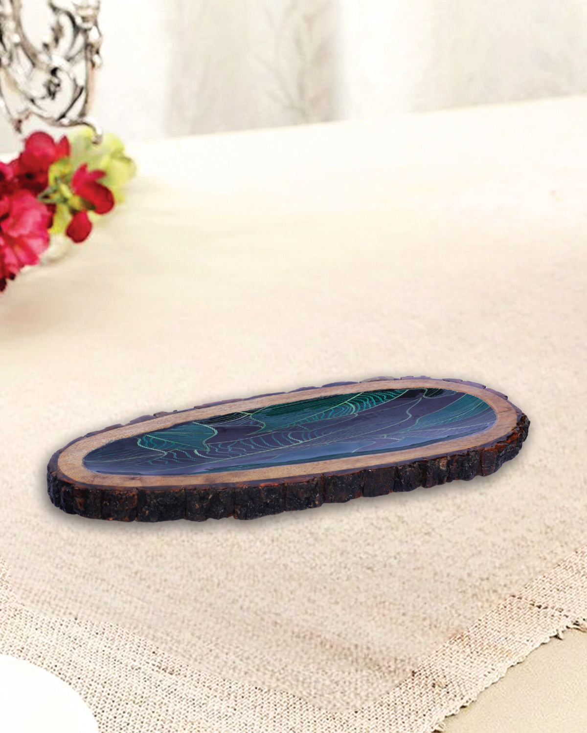 Wooden Epoxy Flower Print Papaya Tray