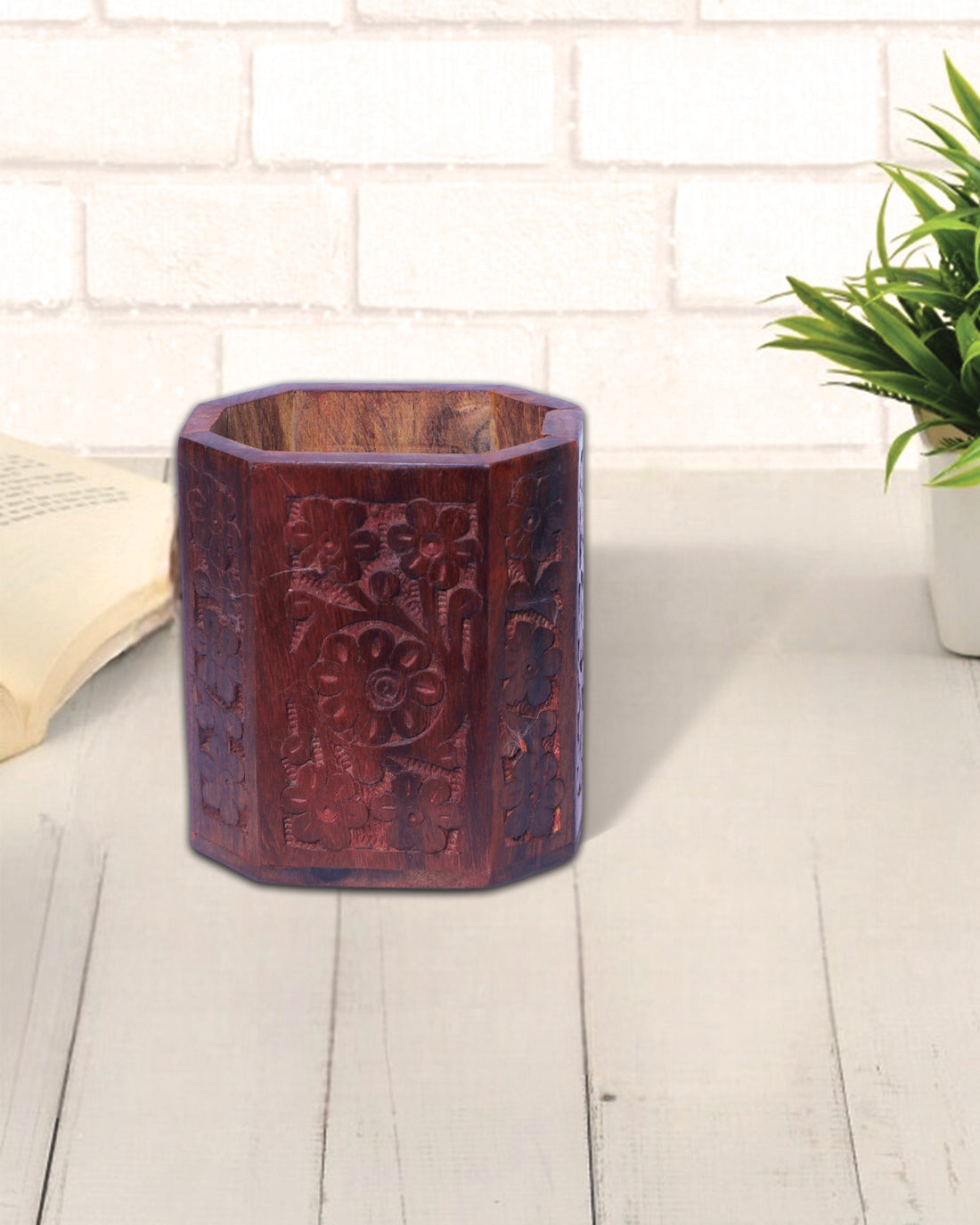 Brown Wooden Pen Stand