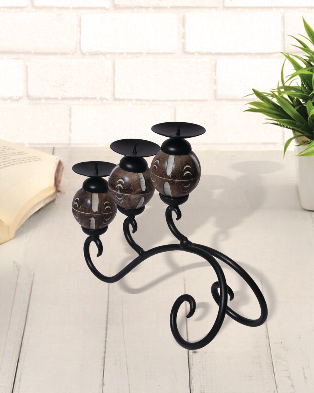 Wood Black Candle holder