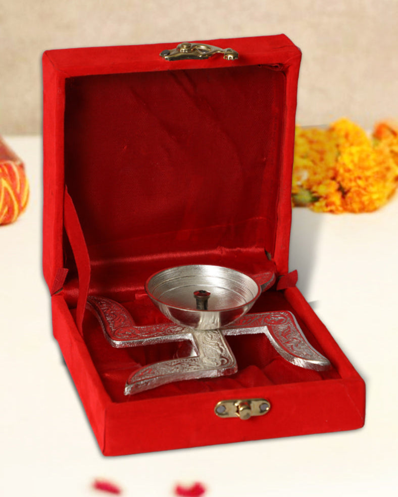 silver Iron Swastik Diya