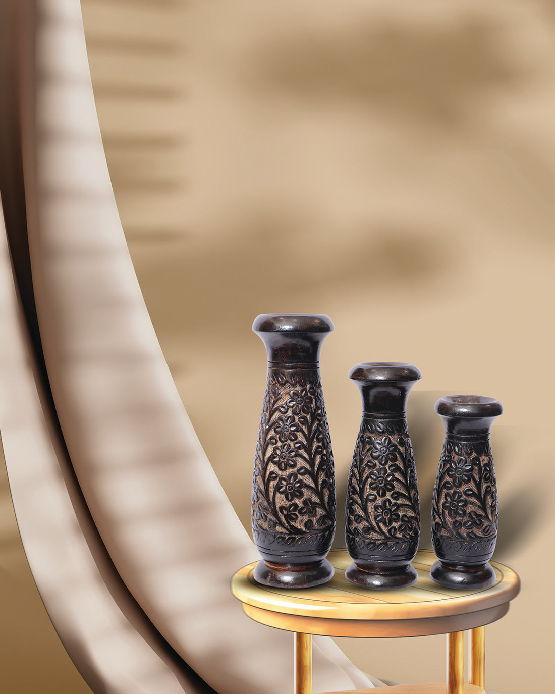 Pot Set of 3 Carving