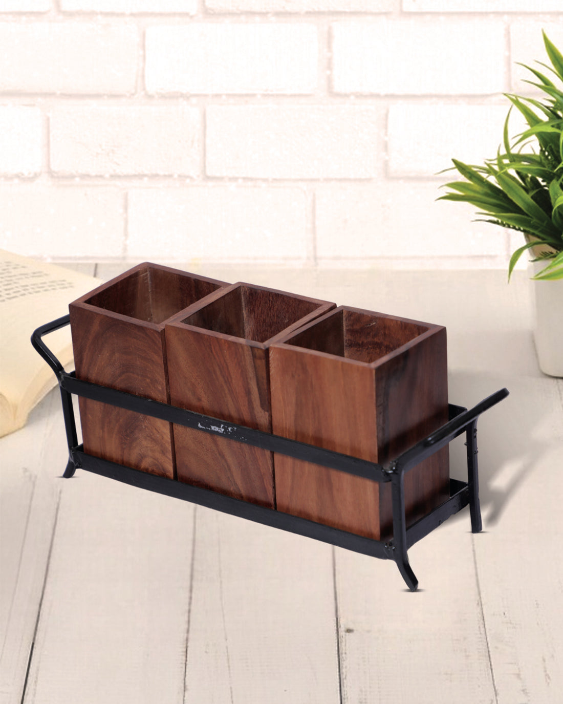 Wooden Cutlery Holder for Dining Table with 3