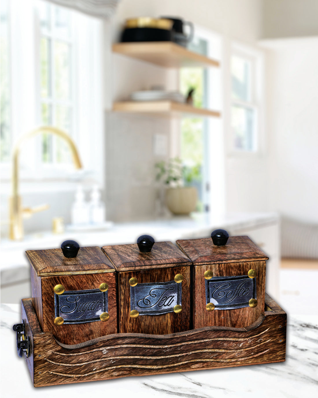 Wood Crafts Sugar Coffee Canister Set